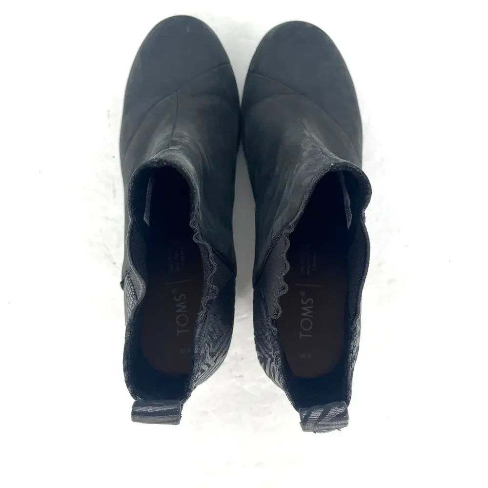TOMS Kelsey Zebra Wedge Booties Black Suede Chelsea Boots Womens 9
